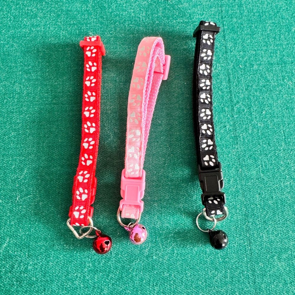3 Adjustable Paw Print Pet Collars